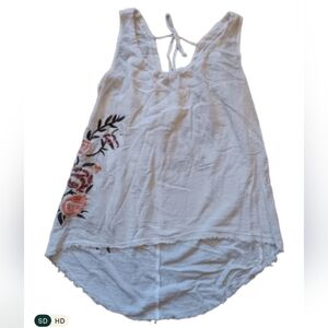 Floral Embroidered White Flowy Tank Top